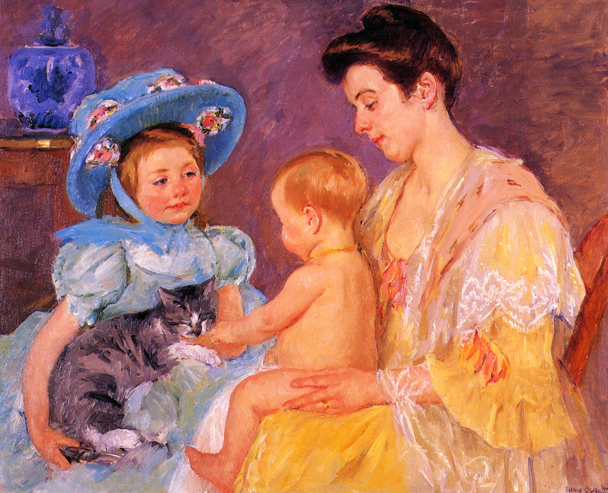 Children Playing with a Cat - Mary Cassatt Painting on Canvas